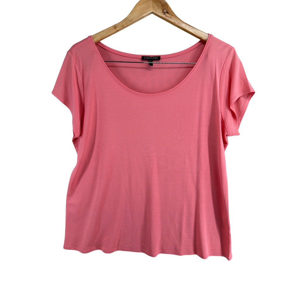 Eileen Fisher Pink 100% Silk Jersey Scoop Neck Short Sleeve Top XL
